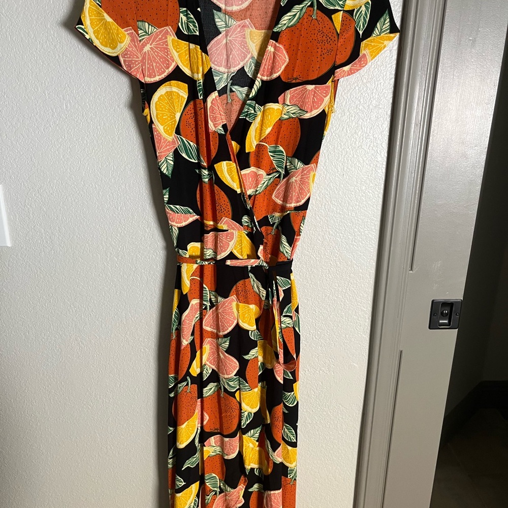 & Other Stories Orange and Pink Tie Front Maxi Dress